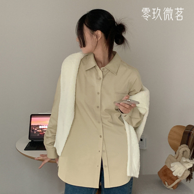 零玖微茗2025春秋新款韩系简约大气宽松衬衫弧形摆大码衬衣78562
