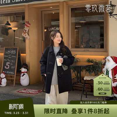 09women韩国大码牛角扣羊毛大衣