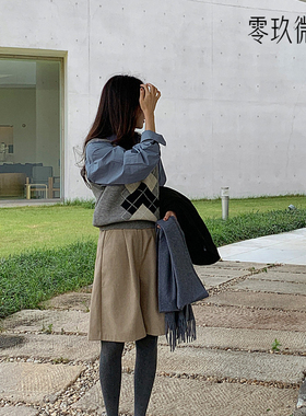 零玖微茗韩版2025柔软羊毛中裤大码宽松毛呢微胖显瘦五分裤78264