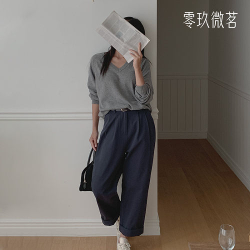 零玖微茗微胖大码韩版烟管裤直筒宽松显瘦松紧腰长裤子女夏77496