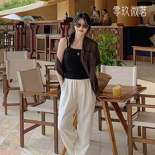 凉凉裤 09women韩国大码 微胖mm夏季 女装 82093 简约松紧带休闲长裤