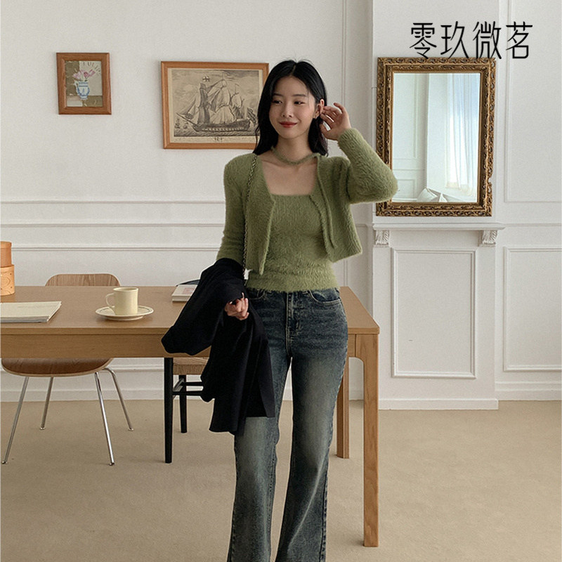 零玖微茗2025春大码韩系两件套毛衣吊带显瘦微胖开衫套装78246图片