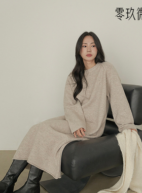 2025大码简约柔软圆领针织连衣裙遮肉显瘦胖mm中长款毛衣裙79212