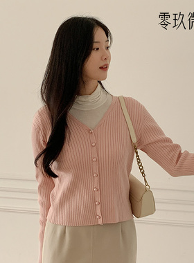 零玖微茗韩版大码秋装针织开衫休闲上衣胖mm竖条纹修身内搭77910