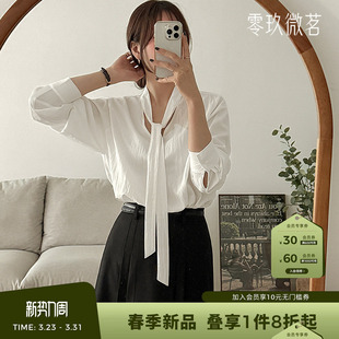 混纺衬衣垂坠感OL飘带微胖气质衬衫 时尚 86275 女装 09women韩国大码