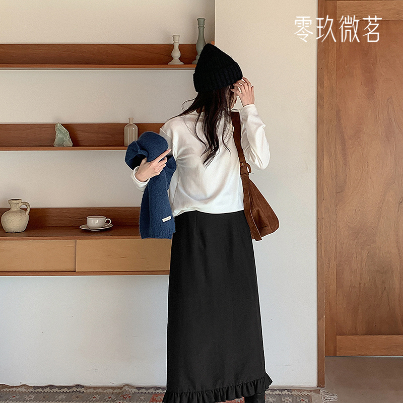 09women韩国大码长款荷叶边半裙