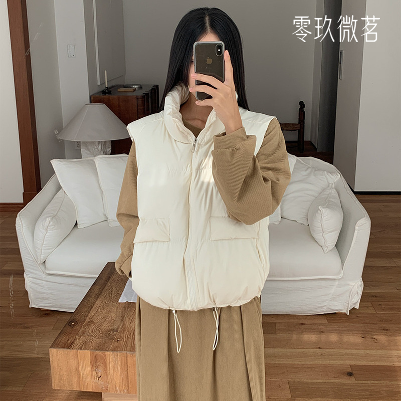 零玖微茗韩版2025新款大码秋冬季保暖马甲上衣可爱抽绳背心78174