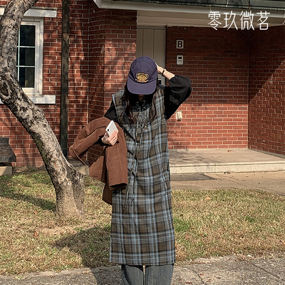 09women韩国大码拉绒格纹背心裙