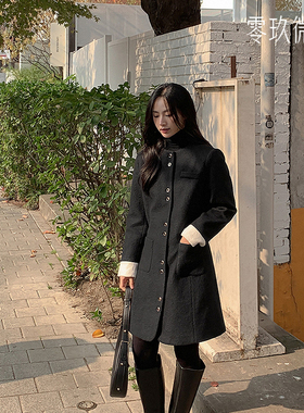 零玖微茗2025韩版冬装大码时尚外套微胖mm修身显瘦圆领大衣79106