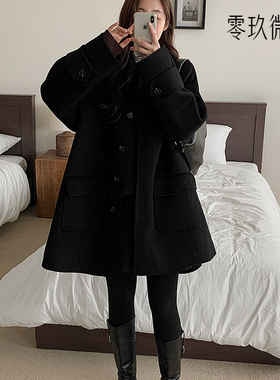 09women韩国大码女装时尚保暖A字呢外套中长款显瘦羊毛大衣84511