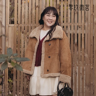 零玖微茗秋冬韩版 微胖mm显瘦羊羔绒翻毛皮外套女78751 大码 时尚