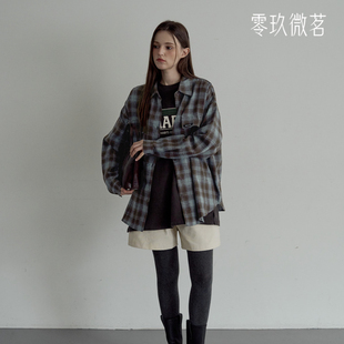 格子衬衫 零玖微茗韩版 格纹衬衣休闲宽松款 春秋新款 百搭78257 大码