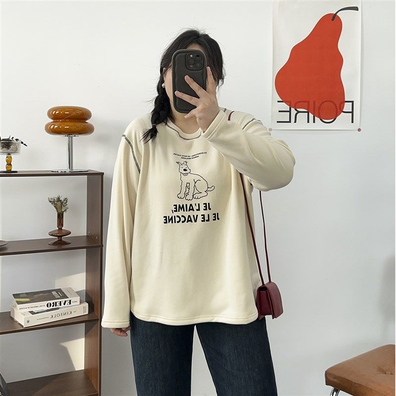 大码胖mm内搭长袖女秋冬款卡通t恤短款德绒设计感明线打底衫上衣,女装/女士精品,大码内搭,淘宝优惠券,粉丝福利购,淘宝优惠卷