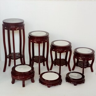 中式花架实木客厅落地置物架室内家用圆形鱼缸架复古风木质盆景架