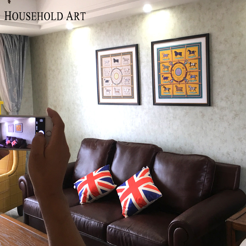 hh简美客厅装饰画丝巾画骏马餐厅画欧式卧室床头壁画美式玄关挂画