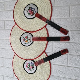 正宗手工绣花麦草扇麦杆扇麦秆竹青扇编织扇柄麦草扇传统竹青扇