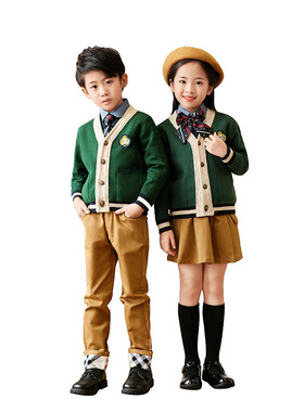 幼儿园园服春秋装毛衣开衫英伦风绿色班服小学生校服秋冬套装定做