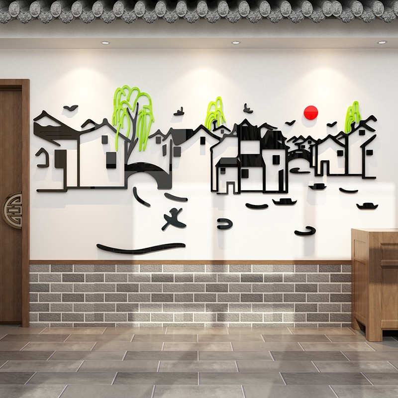 徽派建筑饭店农家乐墙面装饰铁锅炖包间贴纸画创意火锅餐饮馆背景图片