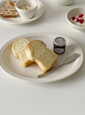 奶白色系列餐具 窄边釉下彩厚陶瓷椭圆盘 西餐盘鱼盘9.5寸11寸