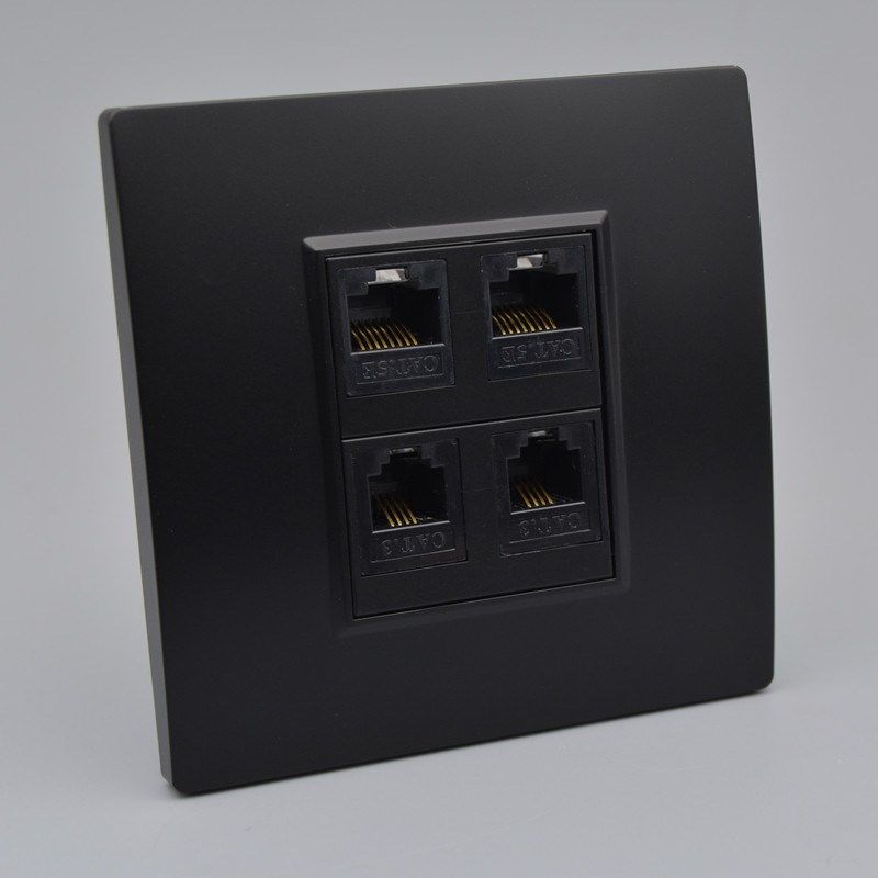 黑色4口免打网线电话线插座面板86型4位墙壁双网络电脑双电话模块