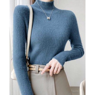 粉色毛衣女秋冬新款半高领修身紧身长袖针织衫冬季内搭打底衫上衣