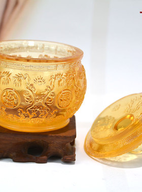 琉璃聚宝盆小摆件招财办公室收纳盒存钱罐客厅玄关装饰水晶工艺品