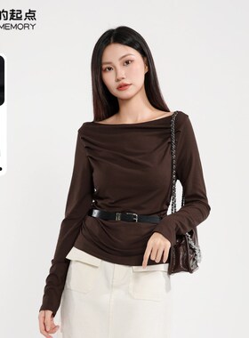 记忆的起点一字肩针织衫2025春季新设计感荡领收腰上衣68GQ32939W