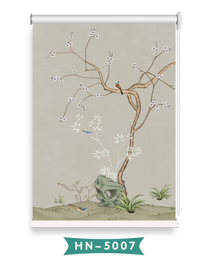 卷帘双面环保打印清新花鸟图画上下拉珠电动遥控窗户遮光卷帘窗帘