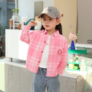 春夏秋儿童洋气宝宝上衣柔软2 格子衬衫 7岁外套 薄款 女童纯棉长袖