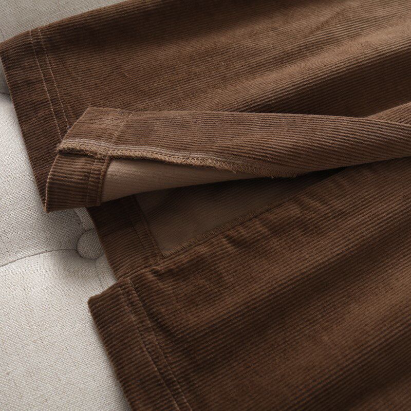 灯芯绒大码半身裙女 春秋松紧腰纯棉质中长款开叉条绒裙子A字咖色