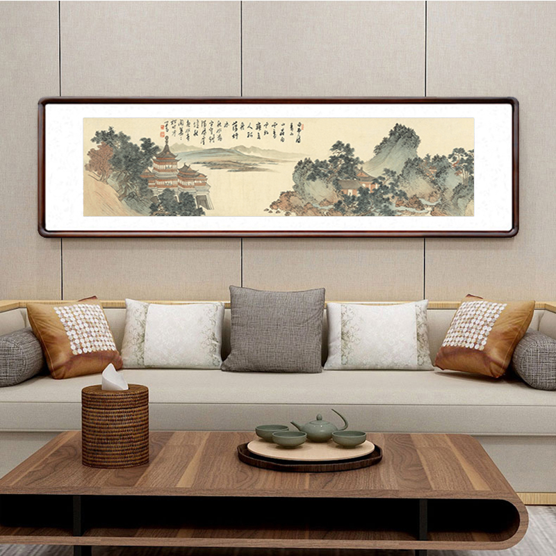 溥儒国画水墨山水画中式客厅装饰画沙发背景墙壁画办公室横幅挂画