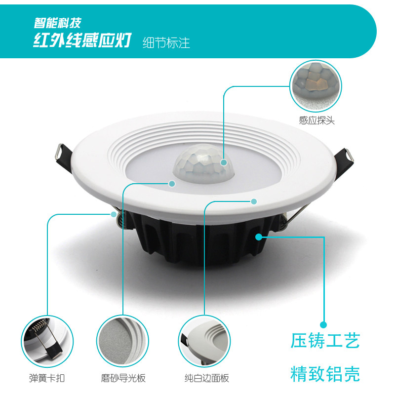 感应筒灯led人体红外线射灯嵌入式超薄天花灯酒店宾馆过道进门口8,家装灯饰光源,感应灯,淘宝优惠券,粉丝福利购,淘宝优惠卷