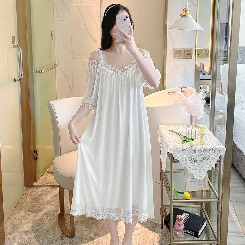 吊带睡裙女夏季甜美露肩高级性感宫廷公主风网纱短袖夏天睡衣女款,女士内衣/男士内衣/家居服,睡裙,淘宝优惠券,粉丝福利购,淘宝优惠卷