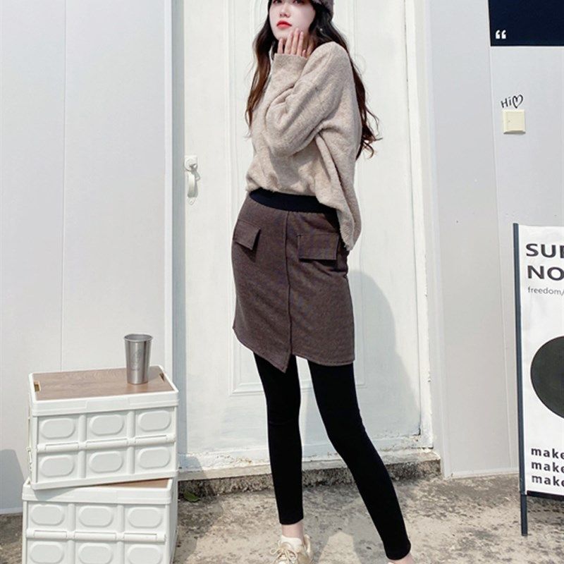 带裙子的打底裤假两件女外穿大码加绒加厚秋冬裙裤一体连裤裙