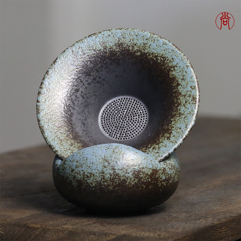 陶瓷一体茶漏大号茶滤器过滤器架托粗陶茶滤架底座办公室滤茶套装图片