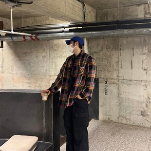 美式学院风格纹衬衫/Temporary Exile临时流放百搭格子撞色上衣