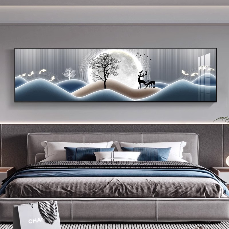 主卧装饰画横长款卧室床头墙面壁画轻奢酒店房间背景墙画单幅挂画