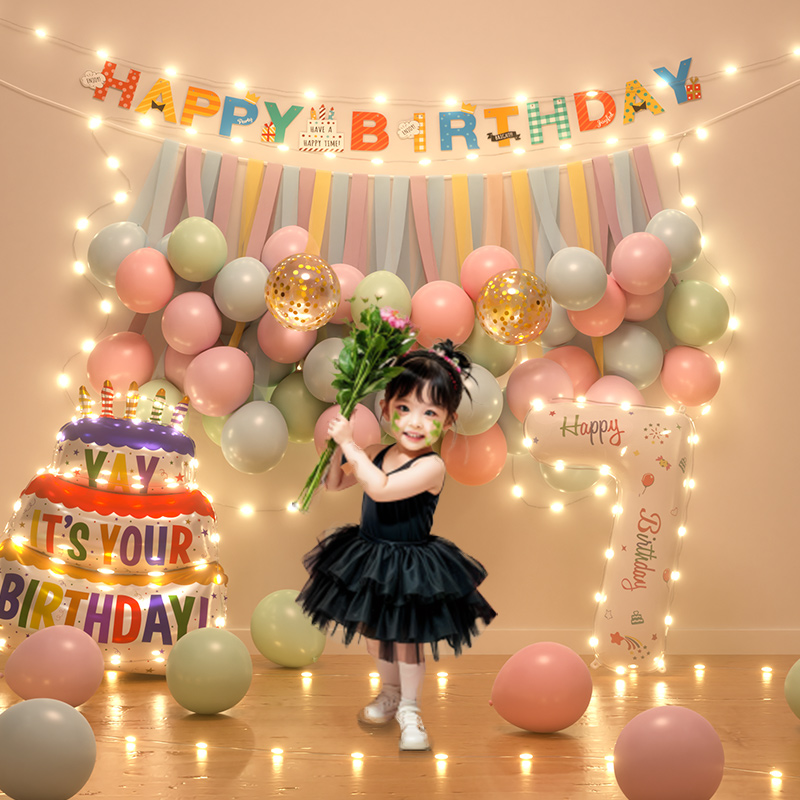 速发孩宝宝儿童周字生岁装饰场景布置数日气球背景墙7岁氛围仪式