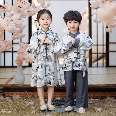 速发兄妹装春季款国墨江南改良宝服套装男汉宝幼儿园园服演出服