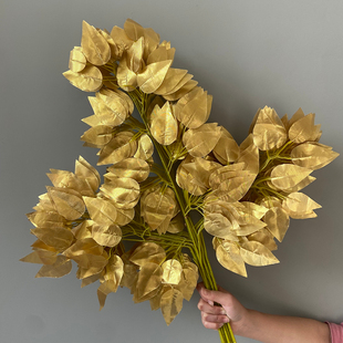 速发金色榕树叶银枫叶婚树金色叶子假庆枝婚礼装饰许愿发财树杏叶