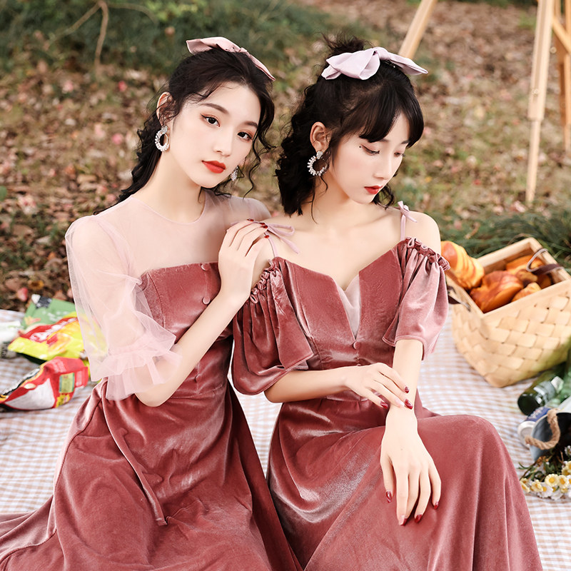 速发伴娘服丝绒气质平时可穿主持礼服/晚装