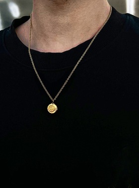 日系复古飞鸟钢饼项链男潮小众