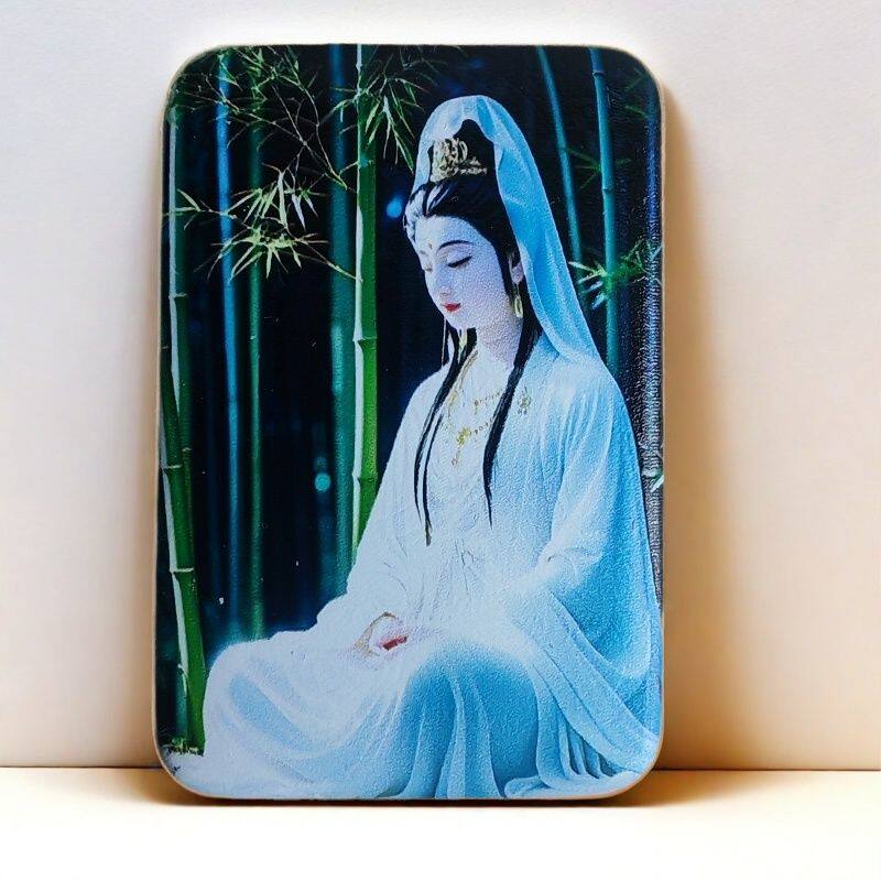 和田玉竹林观音菩萨吊坠双面彩雕山水画挂件家用平安尺寸3*5cm