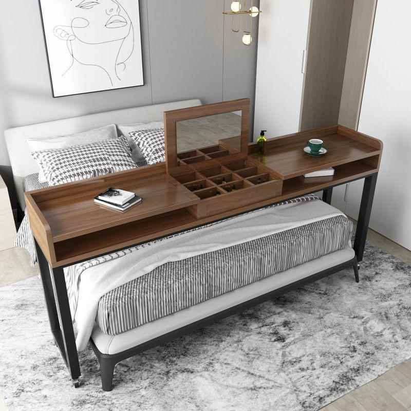 原木可移动跨床桌卧室床上书桌床边柜长条桌带抽屉卧室床尾桌子