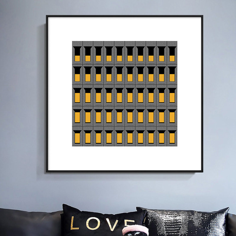 现代简约书房装饰画黄色建筑简约设计师挂画抽象几何正方形墙壁画图片