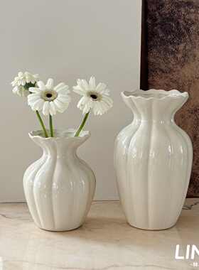 林与/陶瓷花瓶高级感白色法式摆件客厅水培插花鲜花奶油风装饰