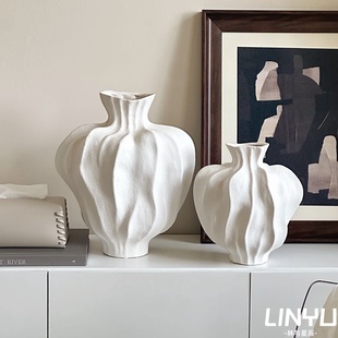 侘寂风陶瓷花瓶法式中古风高级感水培客厅家居插花装饰花器摆件