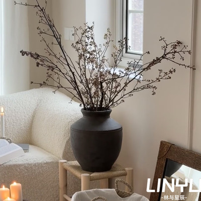 林与/欧式复古陶制花瓶侘寂风做旧陶罐新中式装饰落地陶瓷景德镇