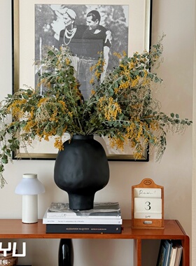 黑色陶瓷花瓶摆件客厅插花轻奢高级感新中式水养鲜花复古创意花器