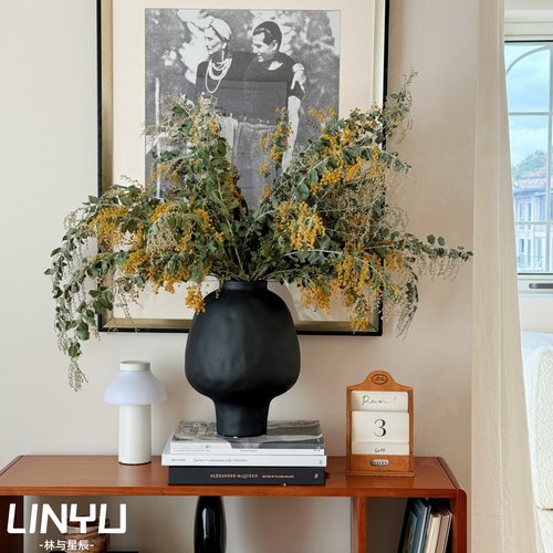 黑色陶瓷花瓶摆件客厅插花轻奢高级感新中式水养鲜花复古创意花器